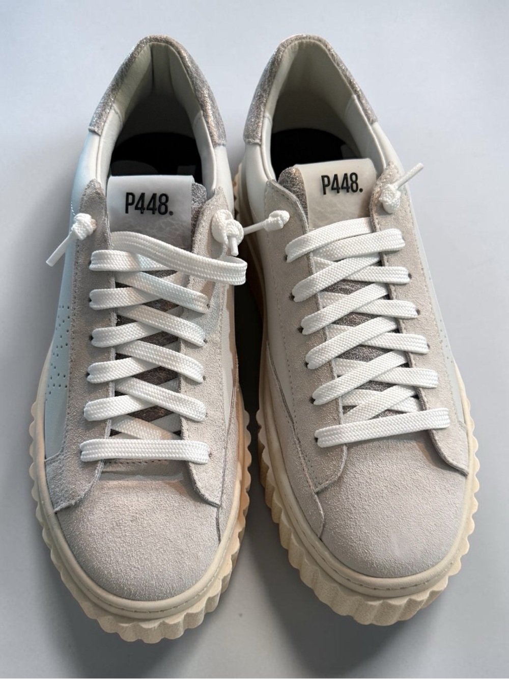 P448 Women's Cream Suede Platform Sneakers